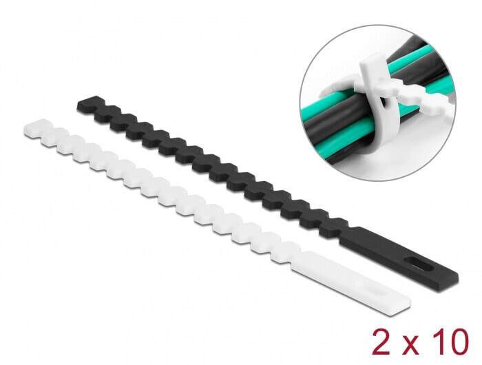 Delock 19002 - Releasable cable tie - Thermoplastic elastomer (TPE) - Black - White - 165 mm - 10 mm - 20 pc(s)