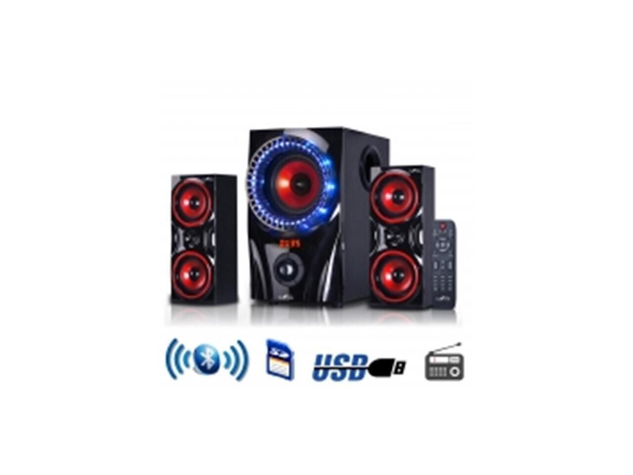 beFree Sound 2.1 Channel Surround Sound Bluetooth Speaker System in Red