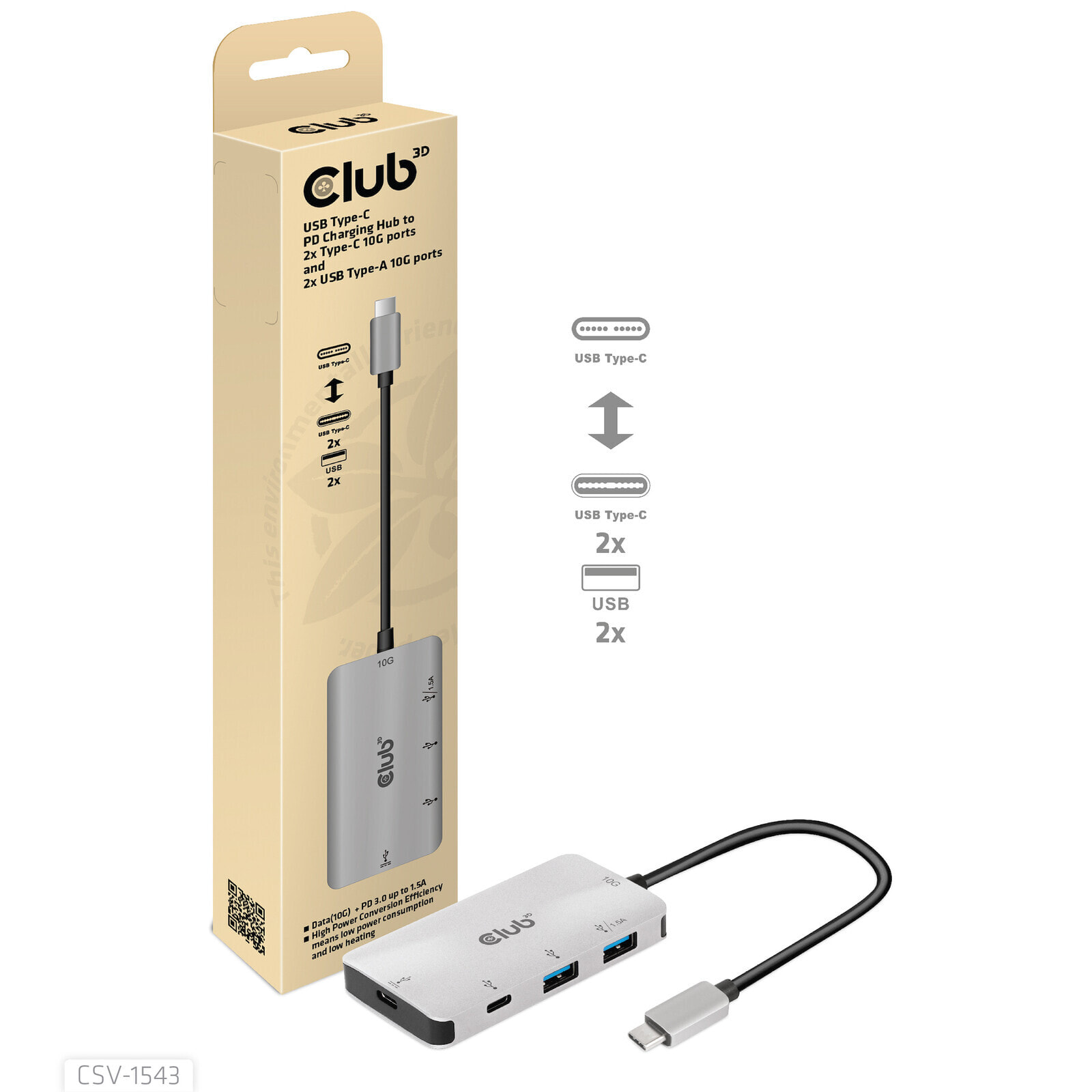 CLUB3D CSV-1543 док-станция для ноутбука USB 3.2 Gen 2 (3.1 Gen 2) Type-C Черный, Серебристый