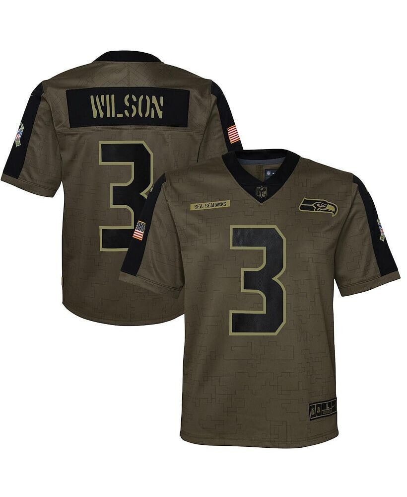 Nike big Boys Russell Wilson Olive Seattle Seahawks 2021 Salute To Service Game Jersey