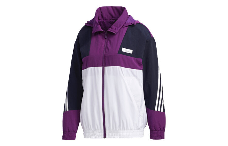 adidas neo 三条纹字母印花 拼色运动连帽夹克 女款 紫色 / Куртка Adidas NEO FU1068