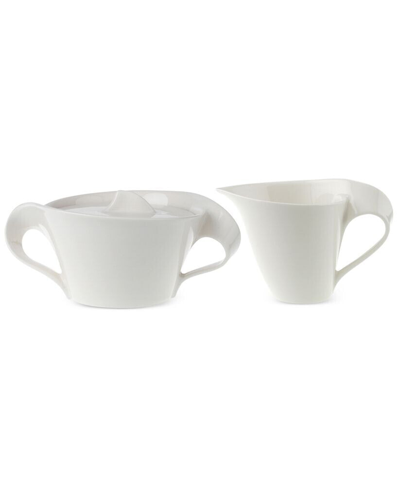Villeroy & Boch bone Porcelain 3-Pc. New Wave Lidded Sugar Dish & Creamer Set
