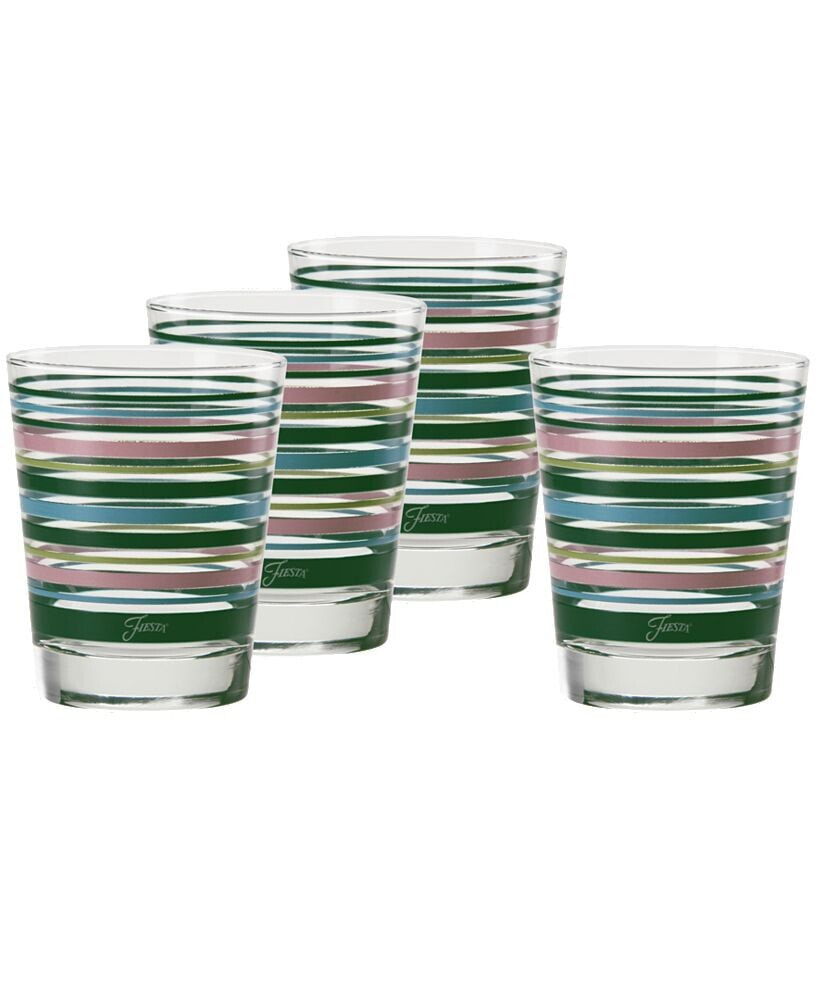 Fiesta tropical Stripes 15-Ounce Tapered Double Old Fashioned (DOF) Glass, Set of 4