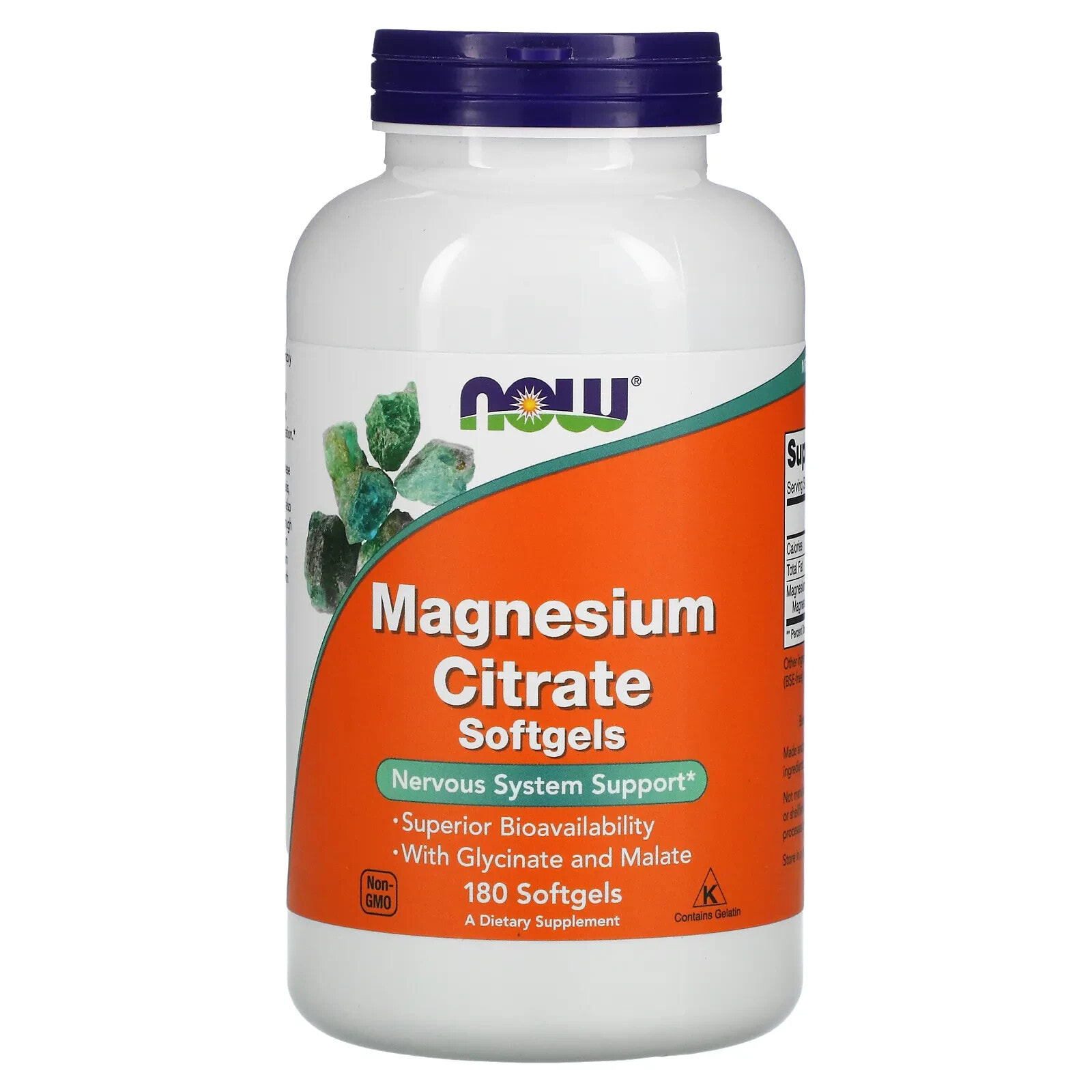 NOW Foods Magnesium Citrate Цитрат магния для поддержки нервной системы 180 гелевых капсул