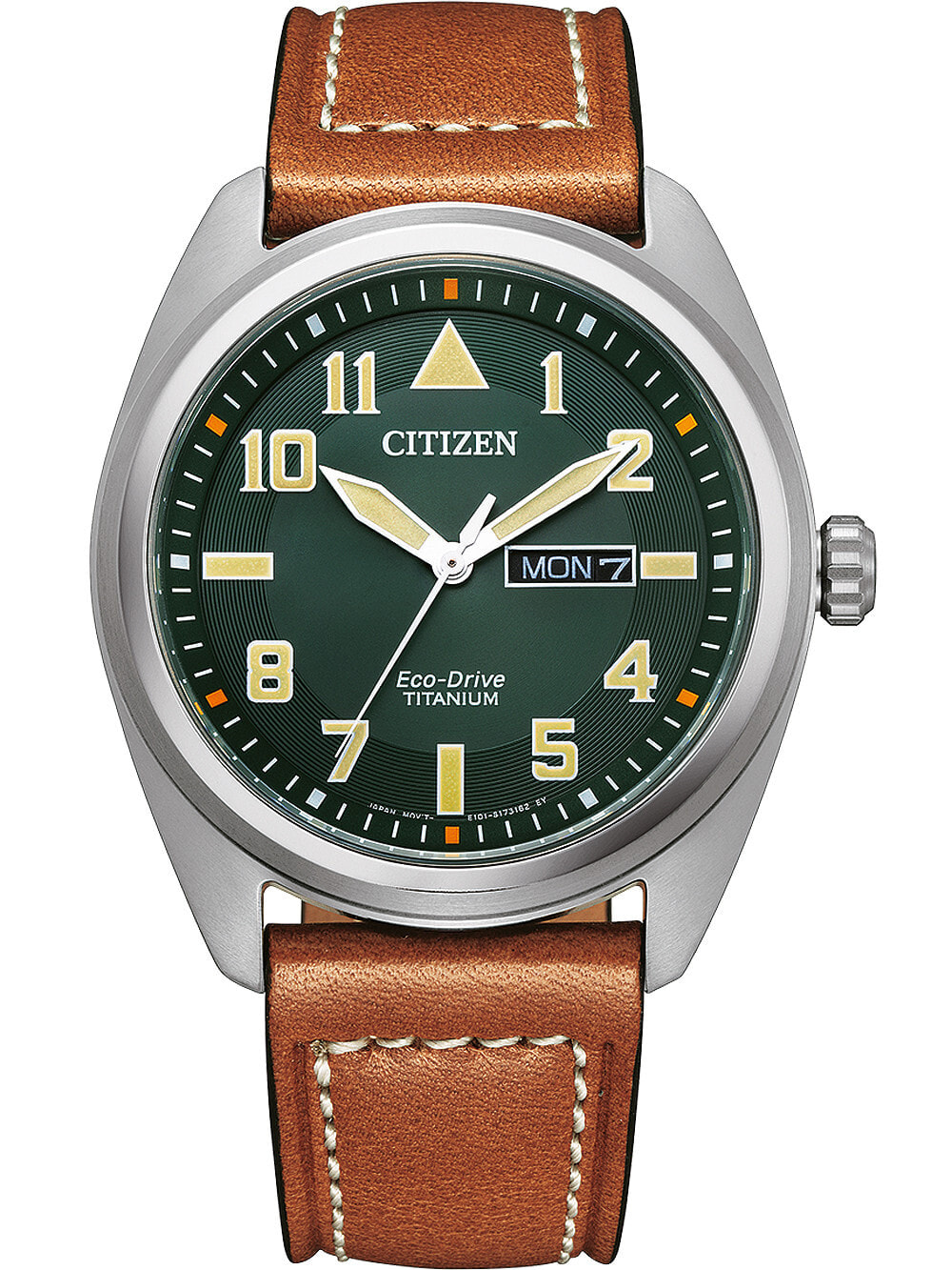 Мужские наручные часы с коричневым кожаным ремешком Citizen BM8560-11XE Eco-Drive Super-Titanium mens 42mm 10ATM