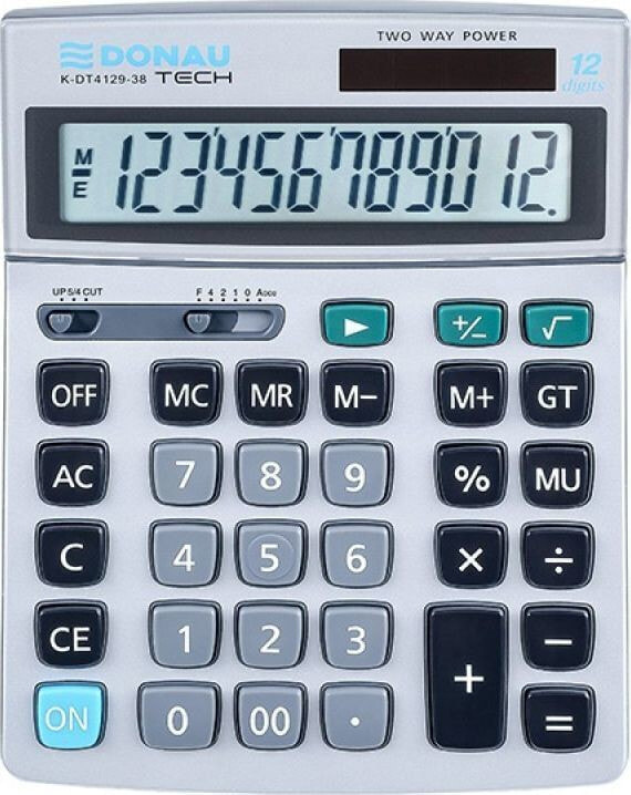 Kalkulator Donau Kalkulator biurowy DONAU TECH, 12-cyfr. wyświetlacz, wym. 210x154x34 mm, metalowa obudowa, srebrny
