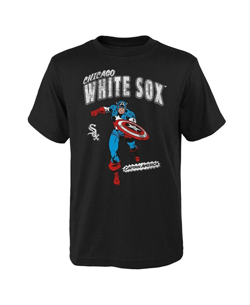 Outerstuff big Boys and Girls Black Chicago White Sox Team Captain America Marvel T-shirt