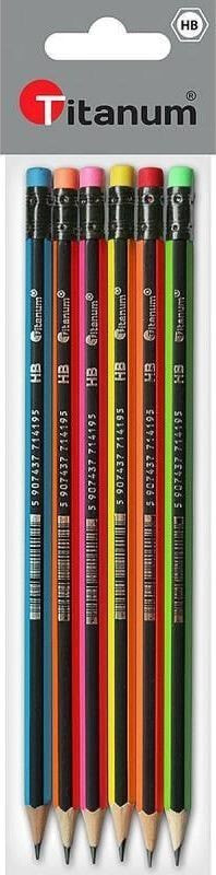 Titanum TITANUM NEON HB pencils set of 6 pcs with eraser