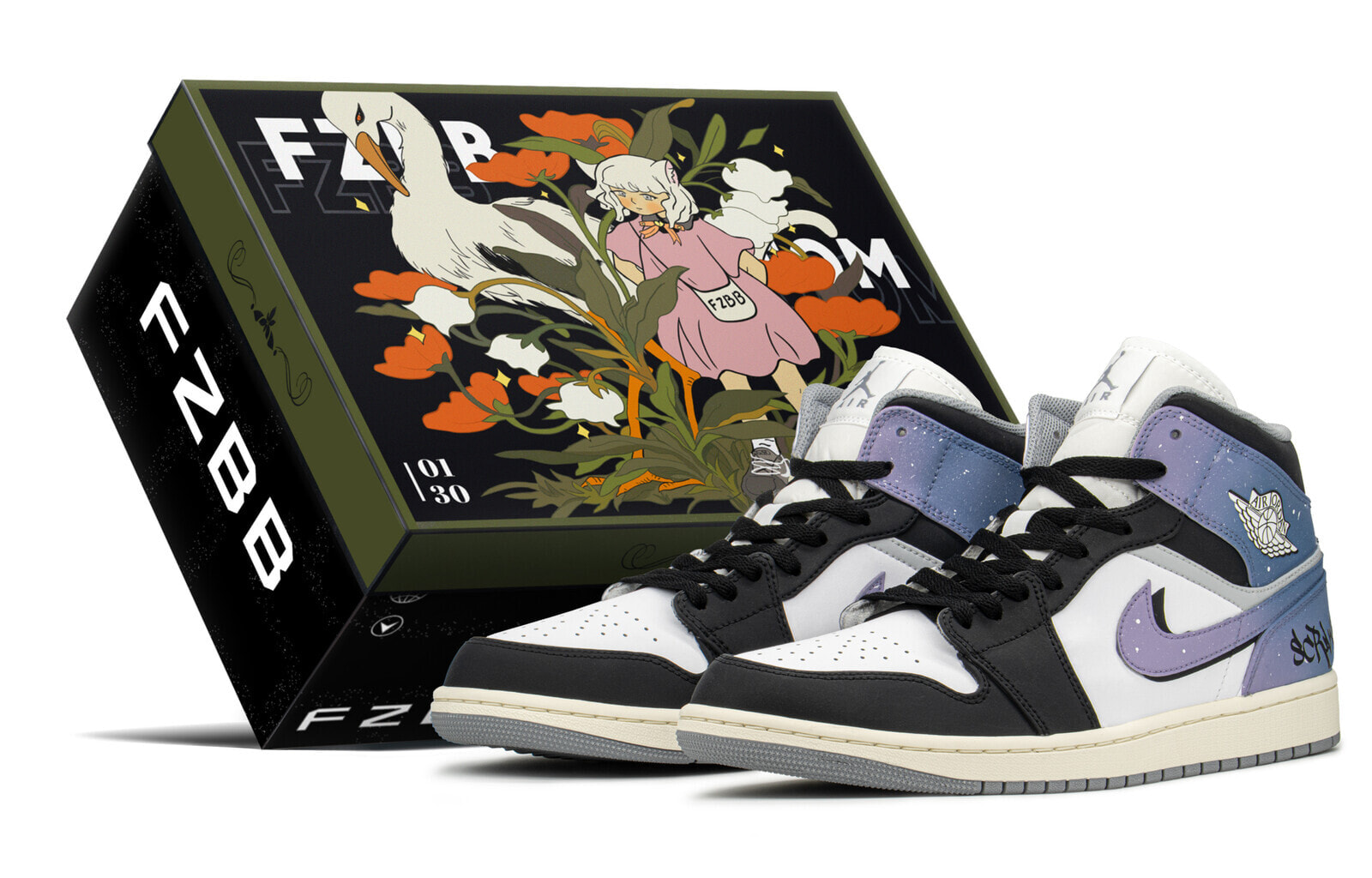 【定制球鞋】 Jordan Air Jordan 1 mid FZBB 减龄礼盒 渐变风情 星空 中帮 复古篮球鞋 男款 蓝紫 / Кроссовки Jordan Air Jordan 554724-135