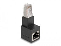 Delock RJ45 plug to RJ45 jack Adapter Cat.6A 90° downwards angled - RJ45 - Black - Male - Angled - Cat6a - Gold