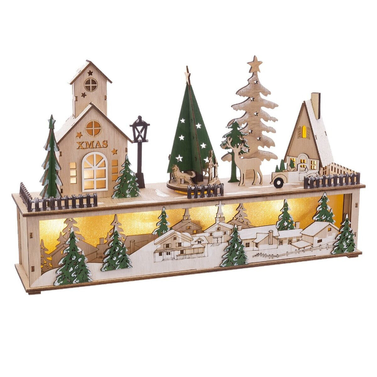 Christmas bauble Green Natural Wood Houses 45 x 10 x 27 cm