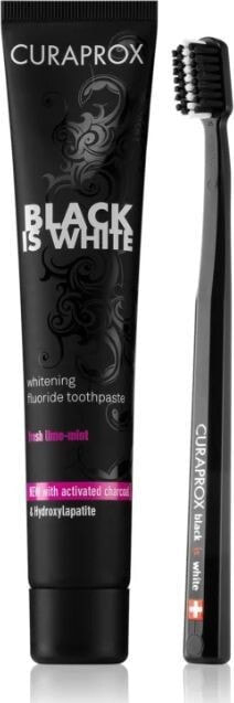 Curaprox Black Is White ToothPaste Отбеливающая зубная паста со вкусом лайма 90 мл + Зубная щетка