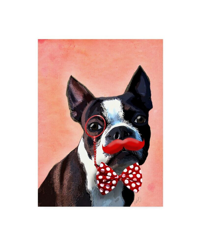 Trademark Global fab Funky Boston Terrier Portrait, with Red Bow Tie and Moustache Canvas Art - 36.5