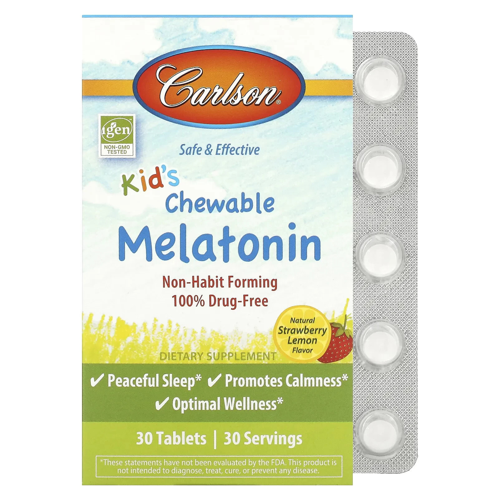 Kid's Chewable Melatonin, Strawberry Lemon, 30 Tablets