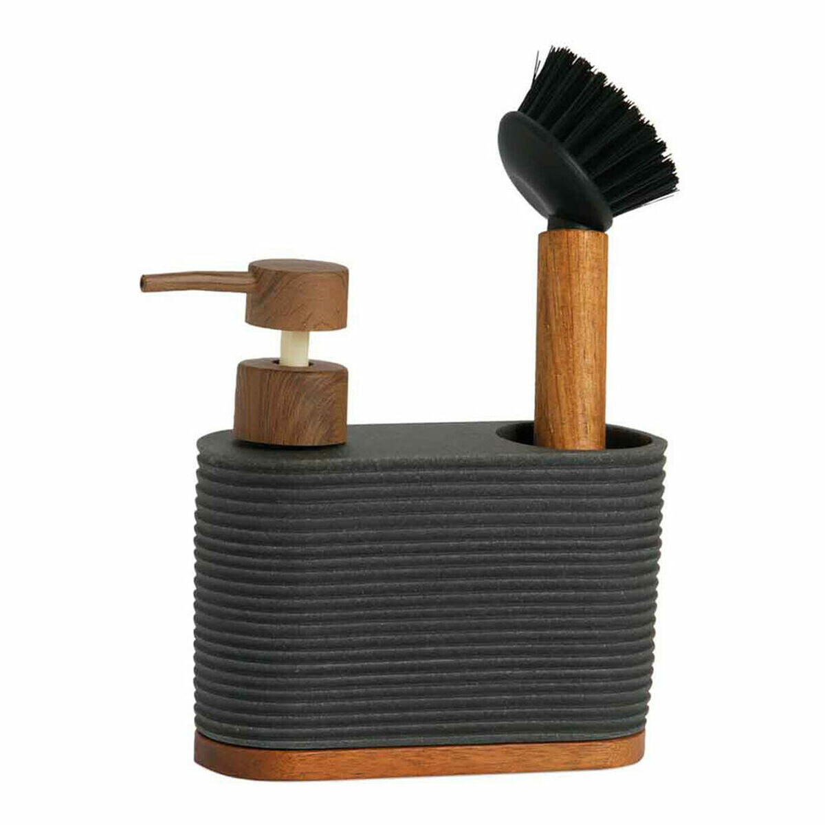 Дозатор мыла 2-в-1 для раковин Andrea House cc73049 Чёрный древесина акации