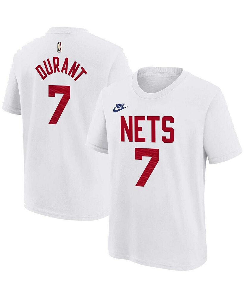 Nike youth Boys Kevin Durant White Brooklyn Nets 2022/23 Classic Edition Name and Number T-shirt