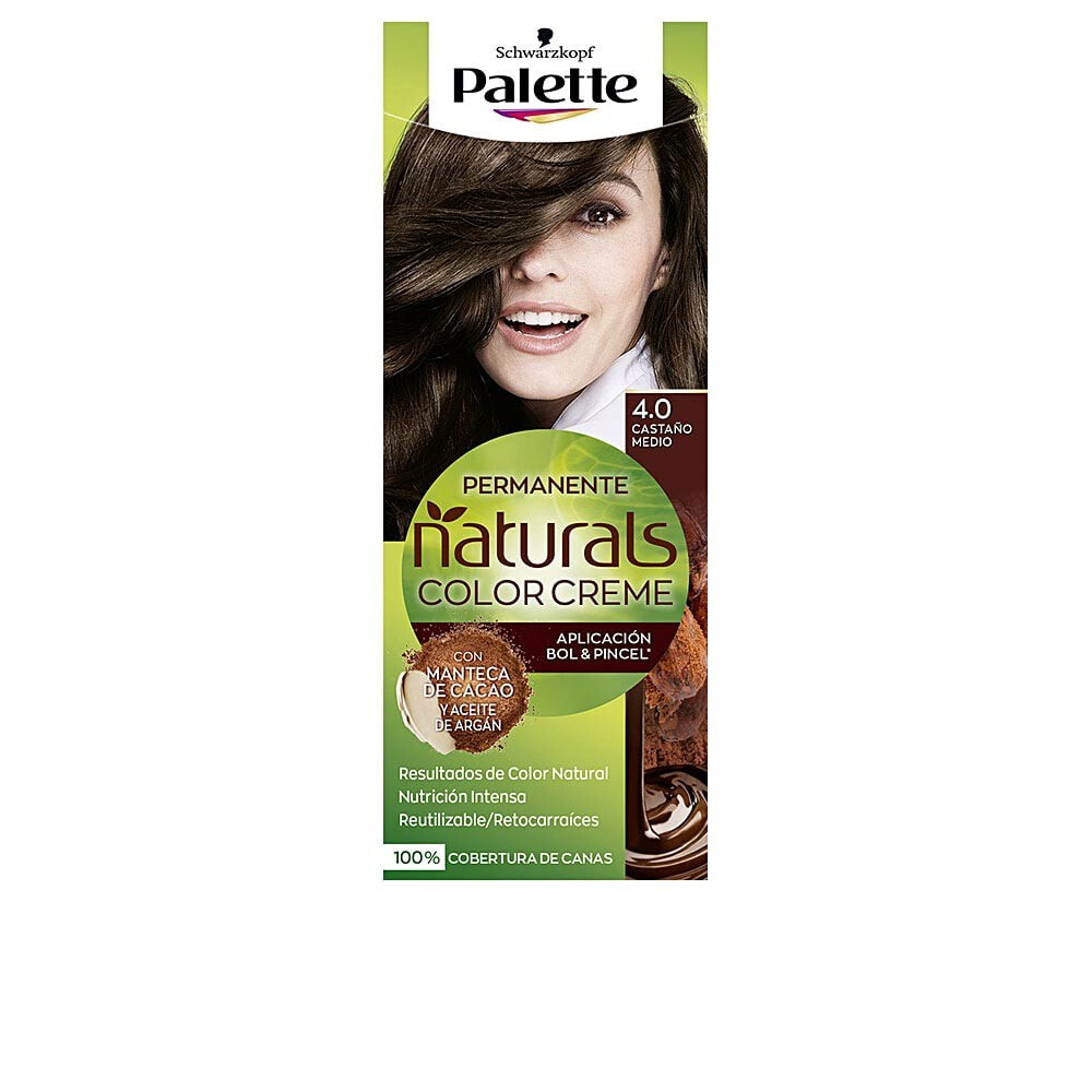 Schwarzkopf Palette Natural Color Creme No.4.0-Medium Chestnut Перманентная крем-краска для волос с натуральными маслами, оттенок средне-каштановый