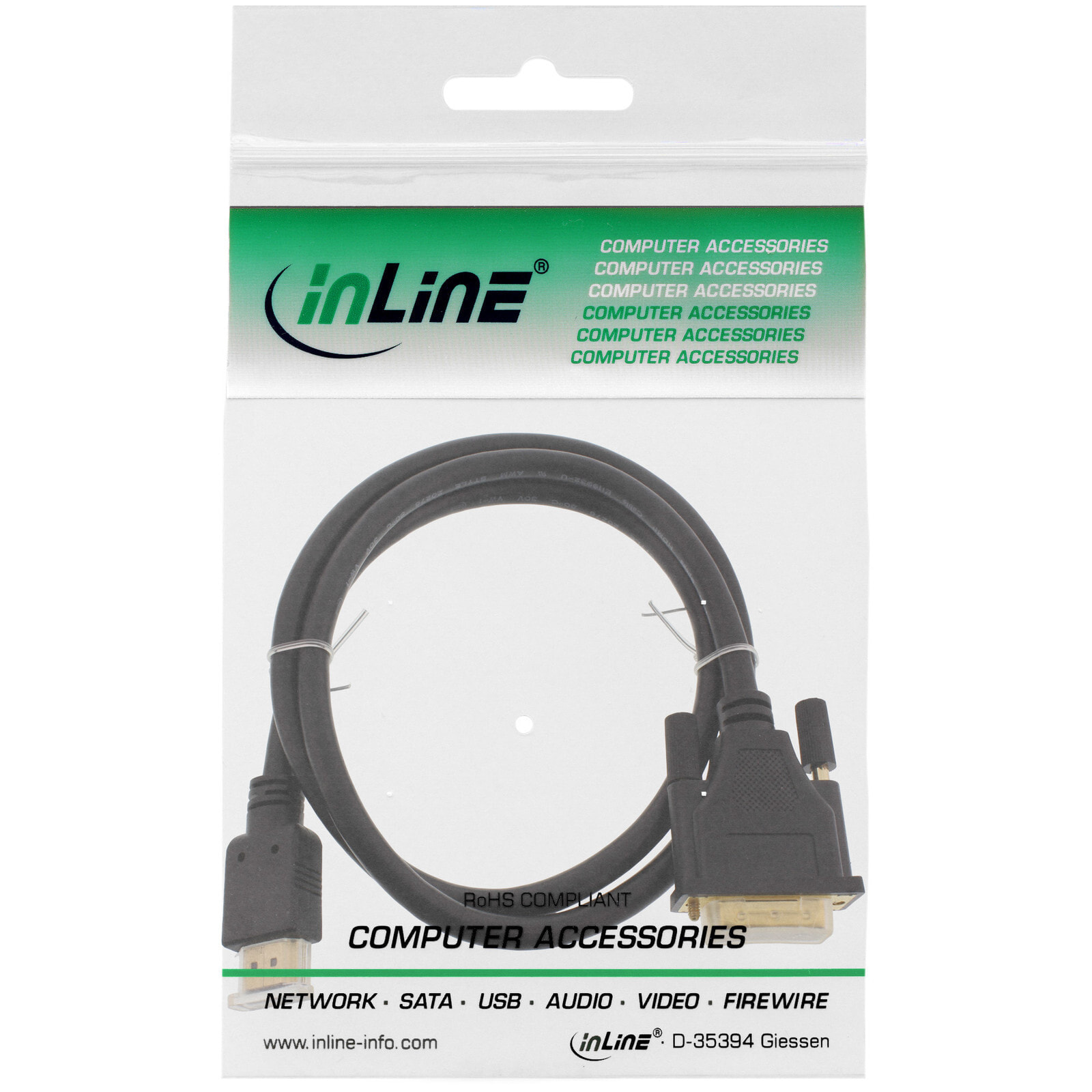 InLine 17661P видео кабель адаптер 1 m HDMI DVI-D Черный