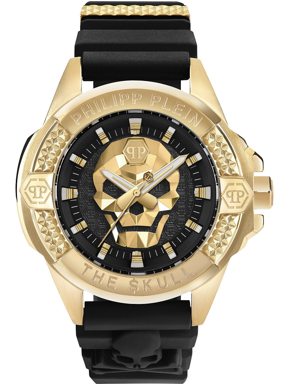 Мужские наручные часы с черным силиконовым ремешком Philipp Plein PWAAA0221 The kull Herren 44mm 5ATM