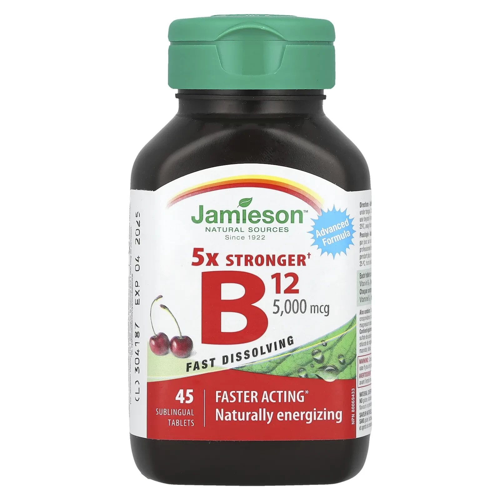 5X Stronger Vitamin B12, Natural Cherry, 5,000 mcg, 45 Sublingual Tablets