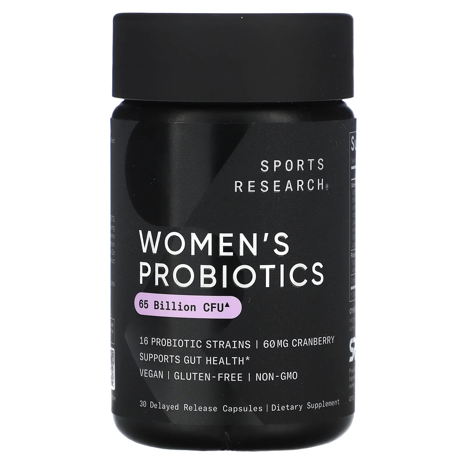 Спортс Ресерч, Пробиотики для женщин, клюква и пребиотики, 30 растительных капсул с отсроченным высвобождением