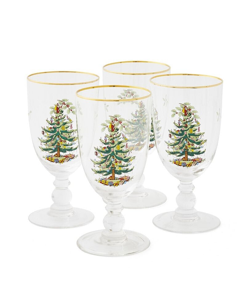 Spode christmas Tree 16 oz. Glassware Goblet, Set of 4