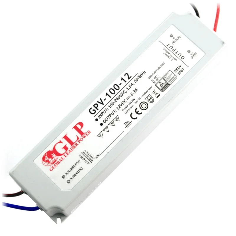 Power supply GPV-100-12 for LED strip - 12V / 8,3A / 100W - waterproof
