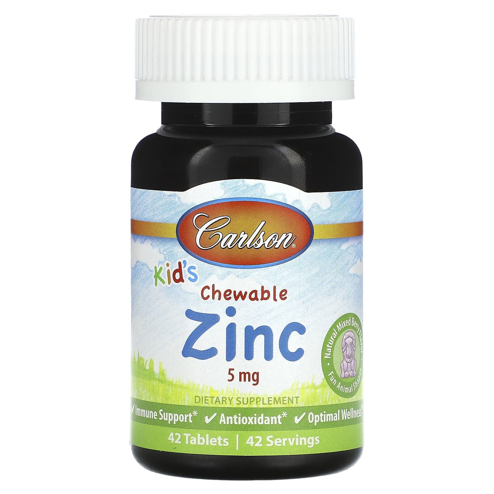 Carlson, Kid's Chewable Zinc, натуральная ягодная смесь, 5 мг, 160 таблеток