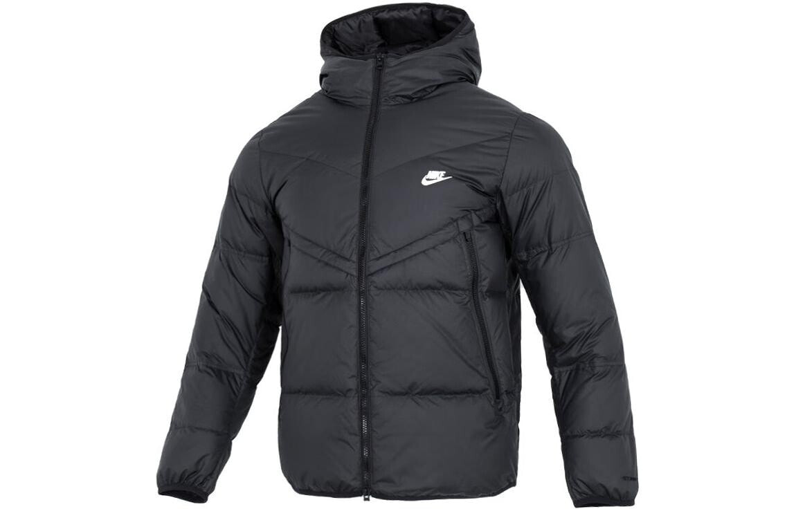 Nike Men s Logo Print Zip Up Pocket Hooded Down Jacket Black Nike M 16134 Nike