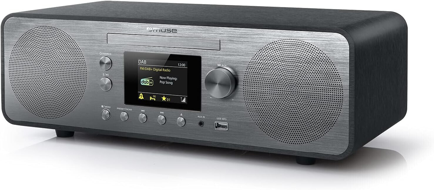 MUSE M-885 DAB Design Bluetooth Stereo System with CD Player and USB (DAB+, FM, NFC, AUX), 80 Watt, Grey/Silver