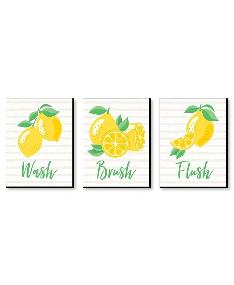 Big Dot of Happiness so Fresh - Lemon - Wall Art - 7.5 x 10 in - Set of 3 Signs - Wash, Brush, Flush