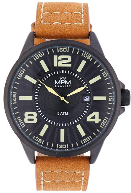 Мужские наручные часы с коричневым  кожаным ремешком PRIM MPM Quality Sport W01M.11275.B