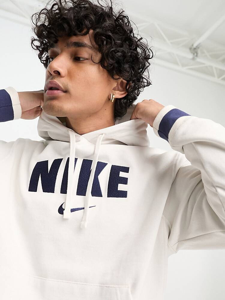 Nike – Retro – Fleece-Kapuzenpullover in Wollweiß
