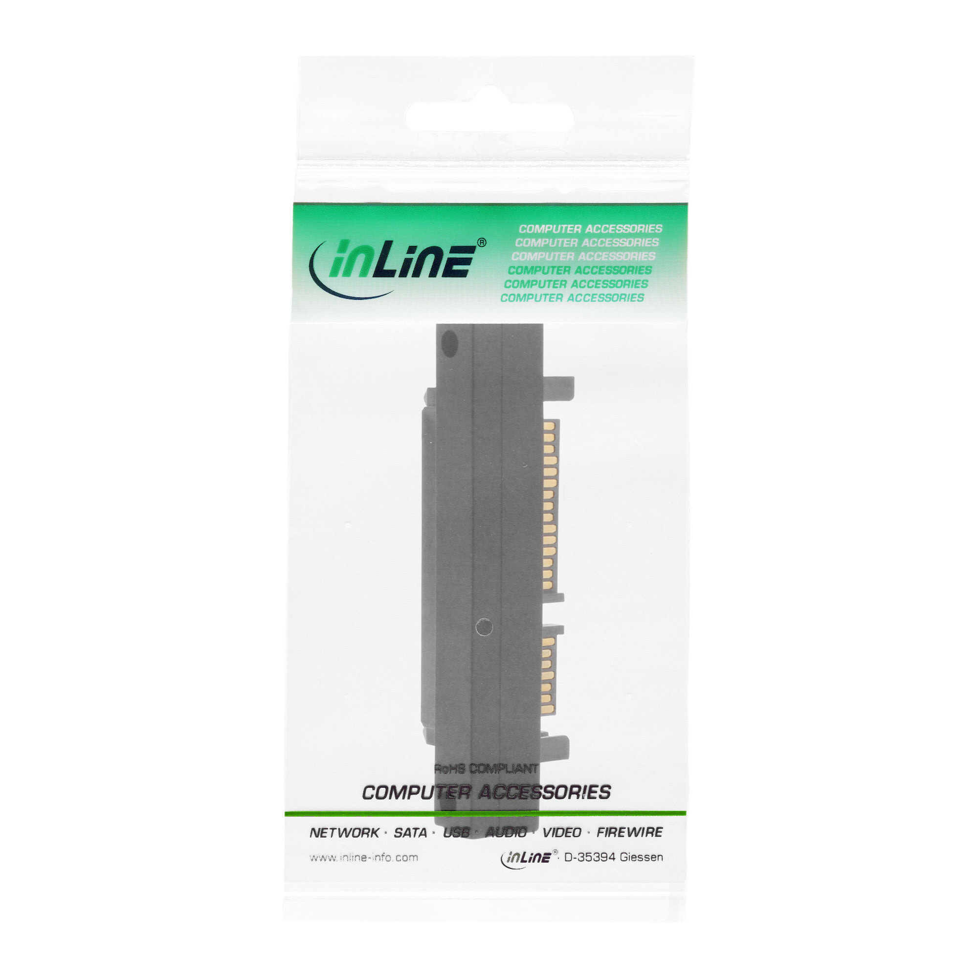 InLine SATA adaptor - M/F - 22pin (15+7) downward angled - SATA - SATA - Male - Black - Male - Female