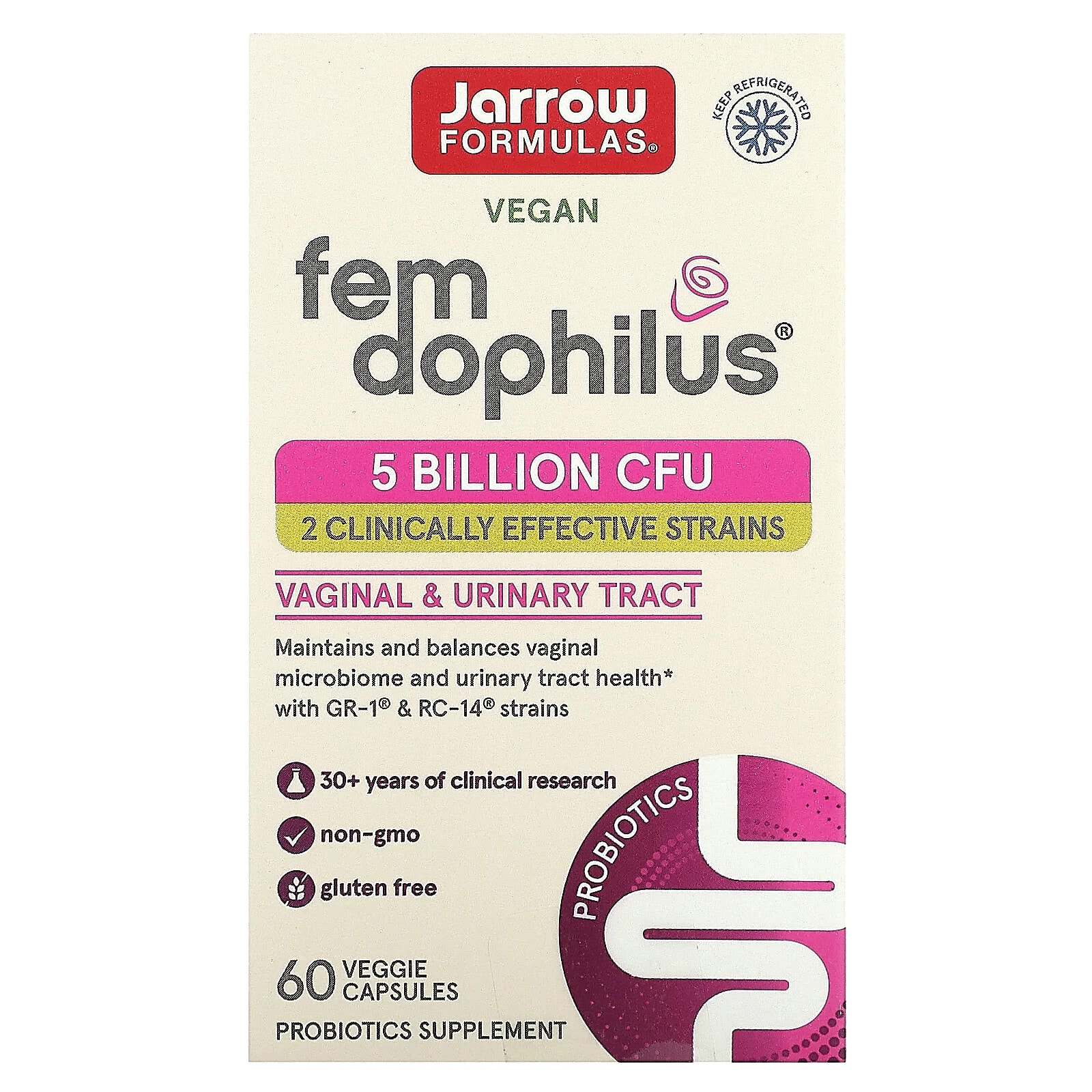 Jarrow Formulas, Vegan Fem Dophilus, 5 млрд КОЕ, 30 вегетарианских капсул