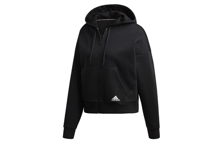 adidas W Mh 3S Dk Hd 运动连帽夹克外套 女款 黑色 / Куртка Adidas W MH DX7970