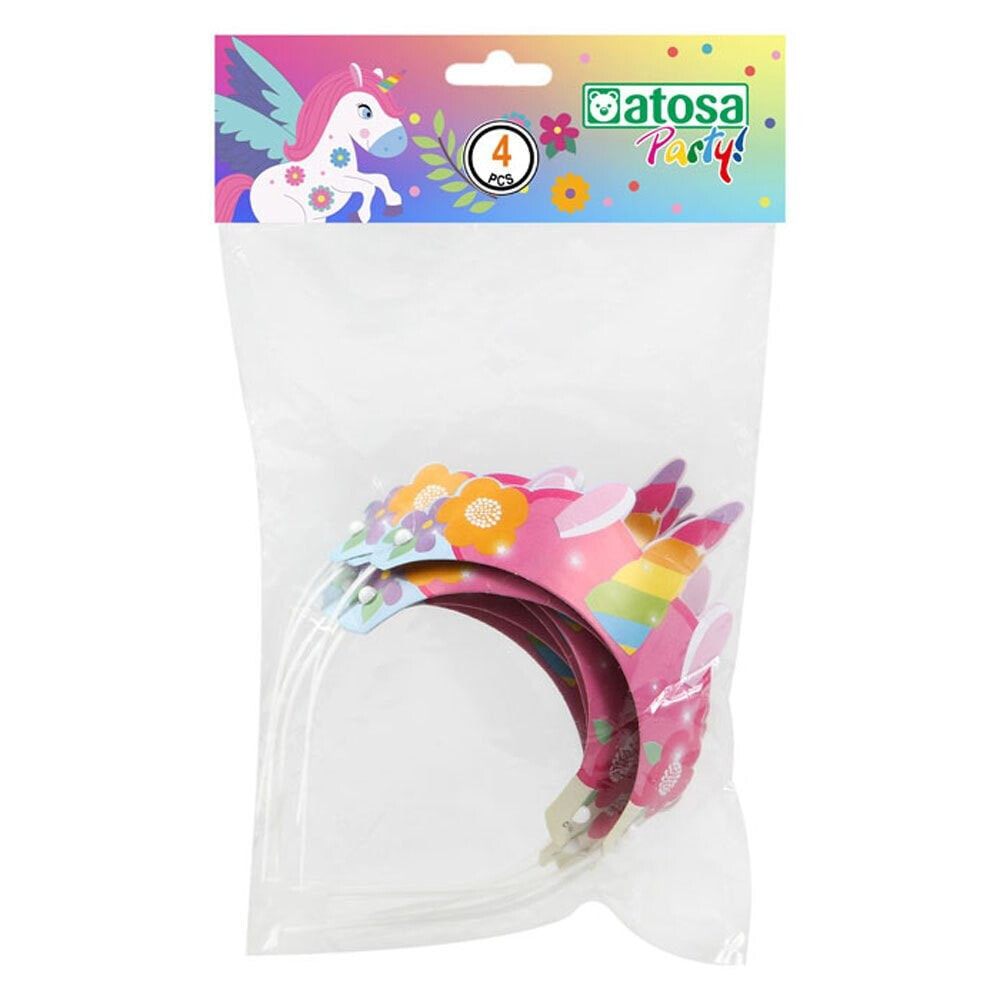 ATOSA Set 4 Tiaras Princess Of Multicolor Carton Unicorn Balloons