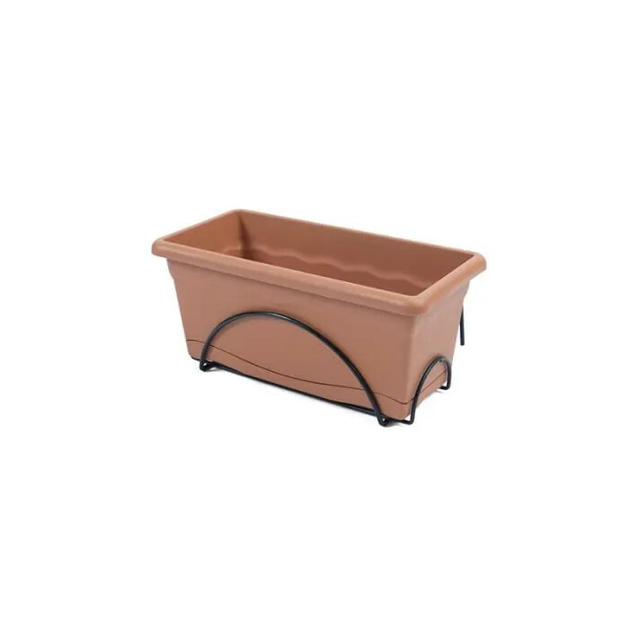 PLASTICS Jardiniere 40x20cm with tray and balcony support - terracotta