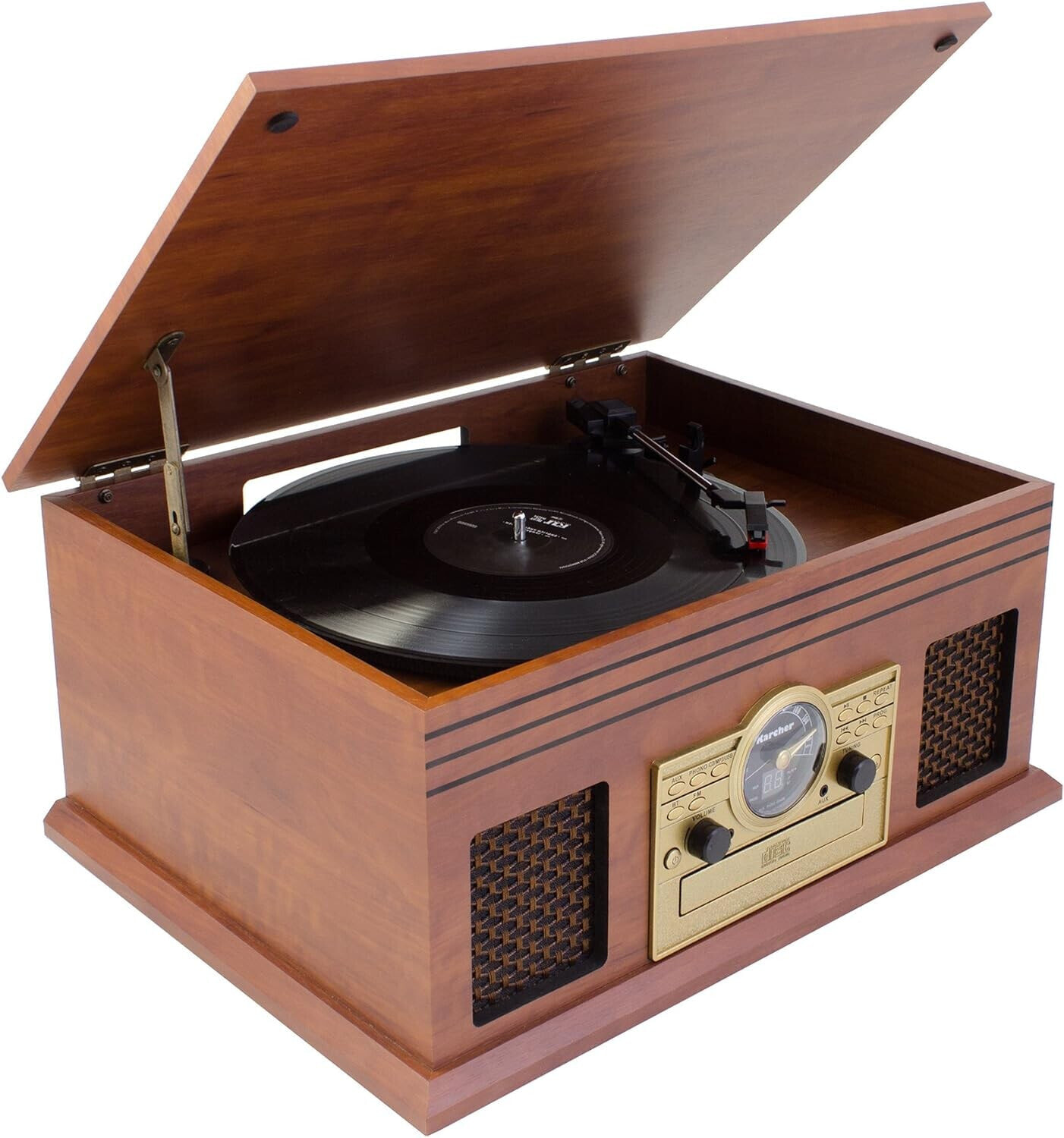 Karcher NO-036 Nostalgia Wooden Music Centre Compact System with Turntable, CD Player, Bluetooth, Cassette Deck, USB and Radio
