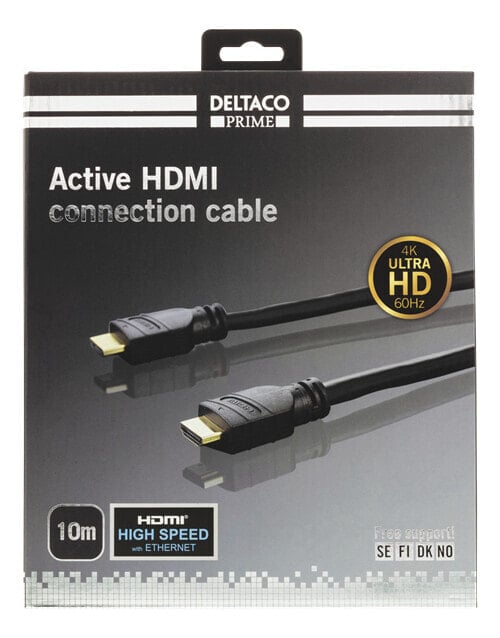 Deltaco Prime - 10 m - HDMI Type A (Standard) - HDMI Type A (Standard) - 3D - 18 Gbit/s - Black