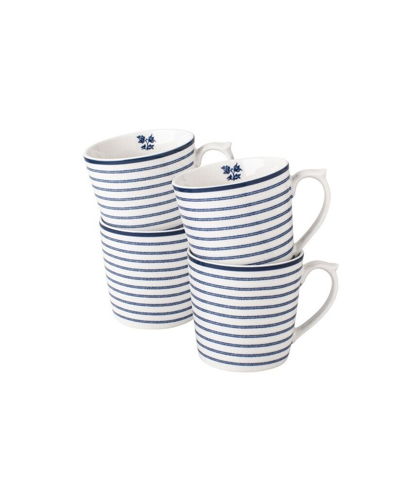 Laura Ashley blueprint Collectables 9 Oz Candy Stripe Mugs in Gift Box, Set of 4