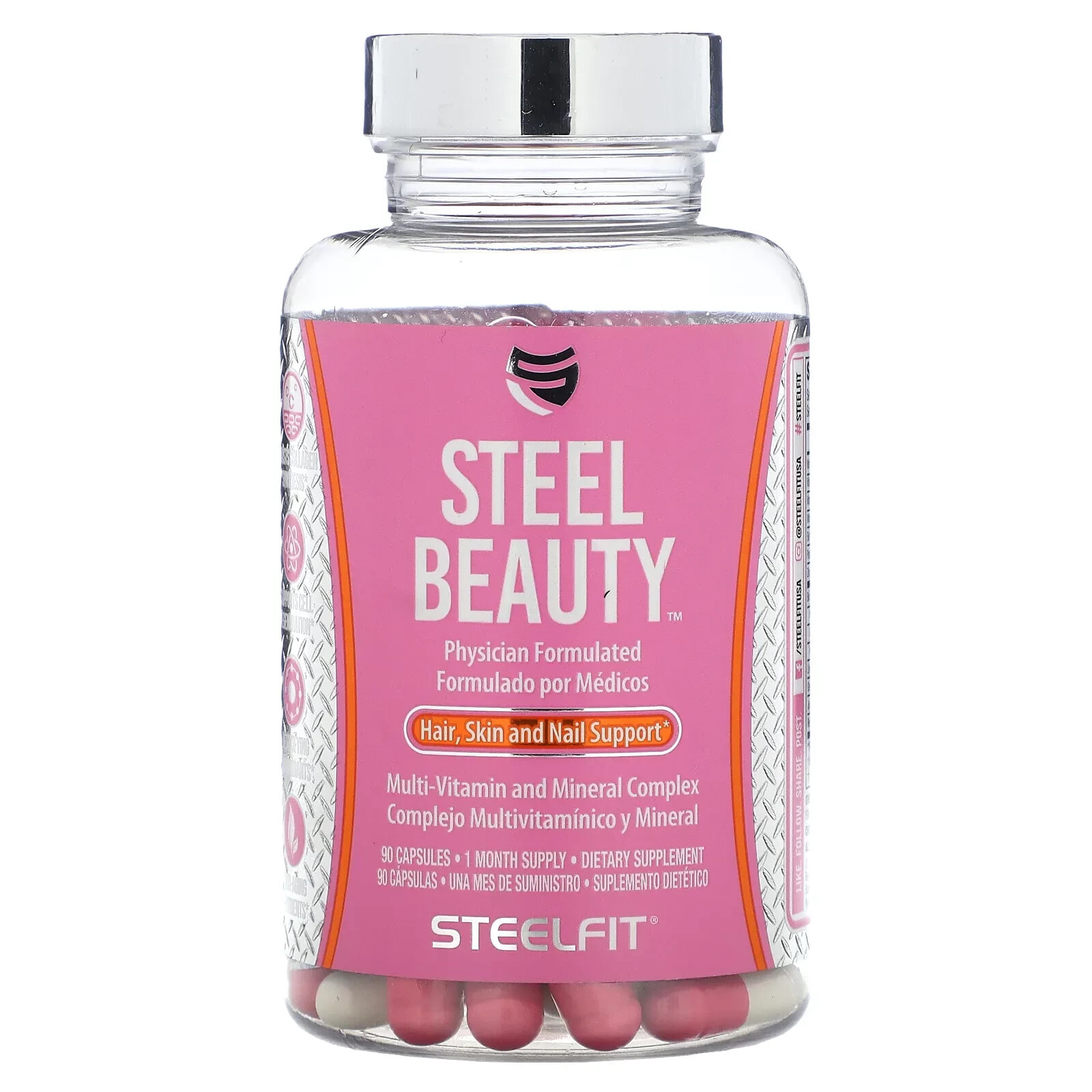 SteelFit, Steel Beauty, Hair Skin and Nail Support, 90 Capsules