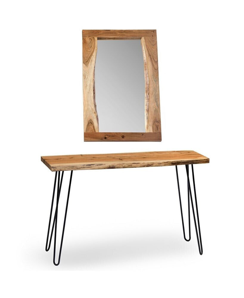 Alaterre Furniture hairpin Natural Live Edge Media Console and Mirror Set