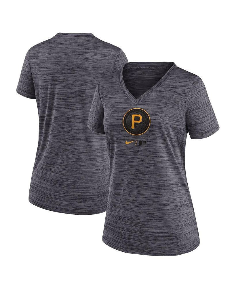 Nike women's Black Pittsburgh Pirates 2023 City Connect Velocity Practice Performance V-Neck T-shirt