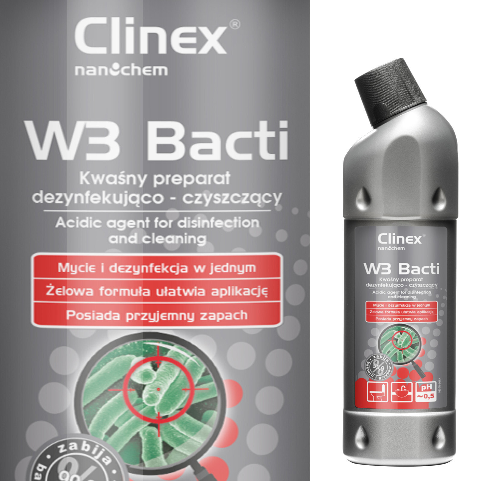 Bacti CLINEX W3 Bacti 1L bactericidal liquid for disinfection and fungusing of bathrooms and sanitary facilities