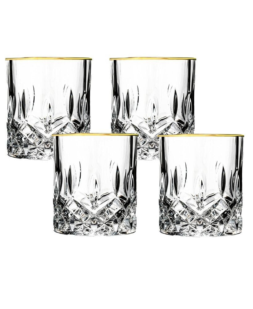 Lorren Home Trends opera Gold Collection 4 Piece Crystal Double Old Fashion Glass with Gold Rim Set