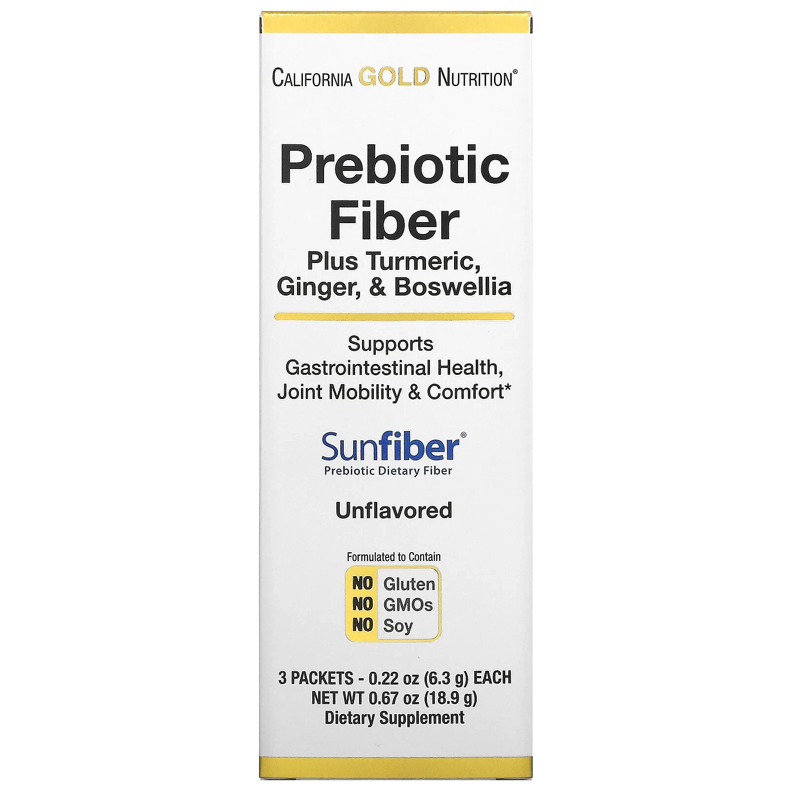 California Gold Nutrition, Пребиотическая клетчатка с куркумой, имбирем и босвеллией, 189 г (6,7 унции)