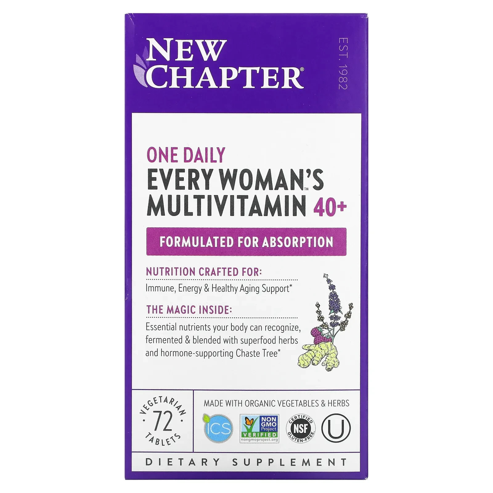 New Chapter, 40+ Every Woman's One Daily, витаминный комплекс на основе цельных продуктов для женщин старше 40 лет, 96 вегетарианских таблеток
