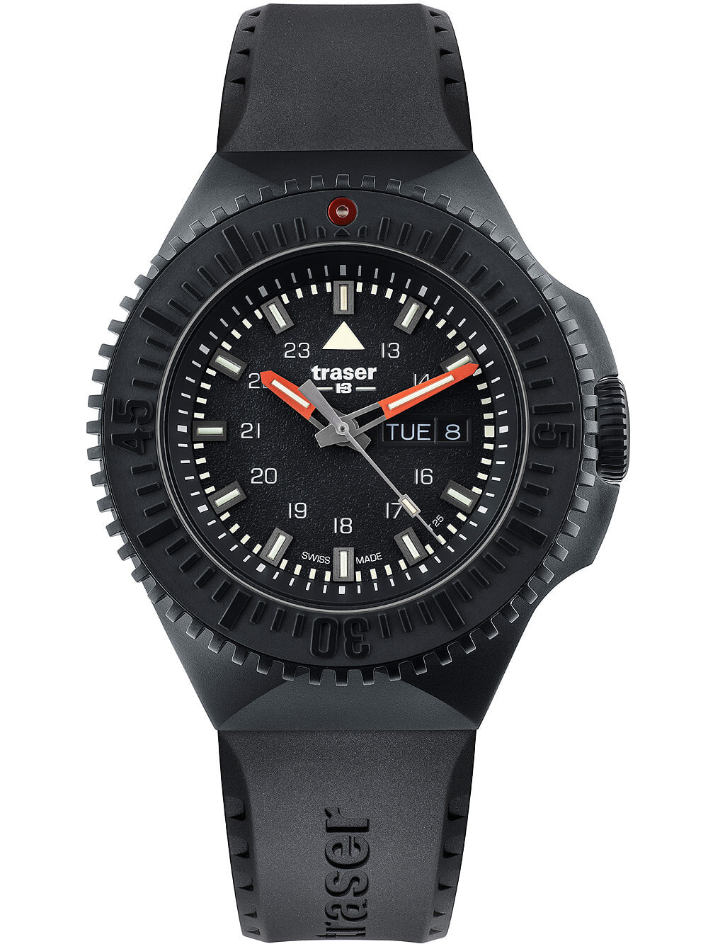 Мужские наручные часы с черным силиконовым ремешком Traser H3 109855 P69 Black-Stealth Black 46mm 20ATM