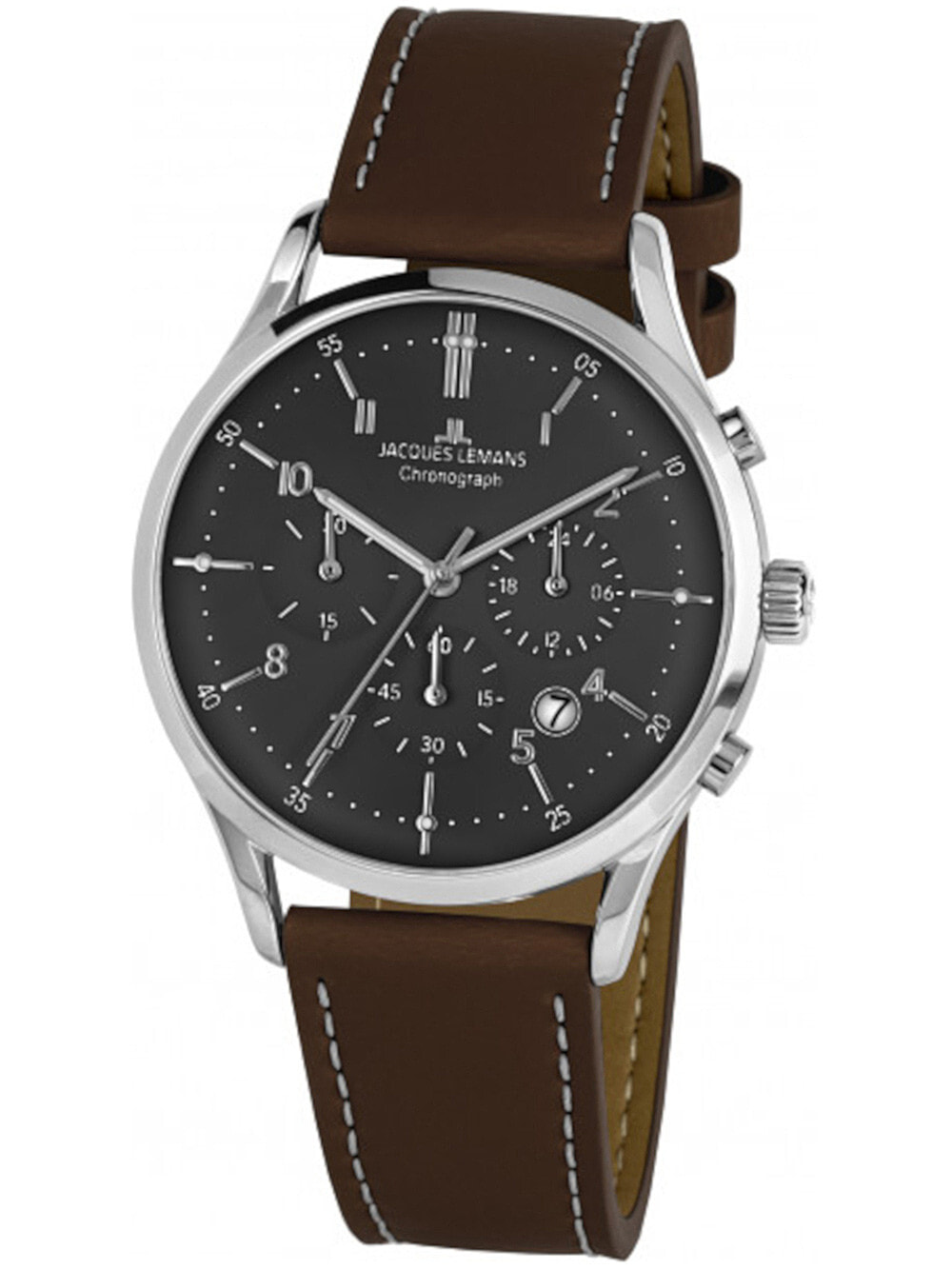 Мужские наручные часы с коричневым кожаным ремешком Jacques Lemans 1-2068M Retro Classic chrono mens 41mm 5ATM
